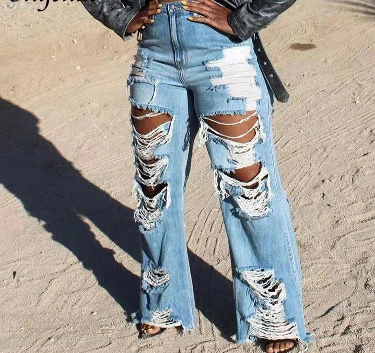 Extra Wide Ripped Denim Pants