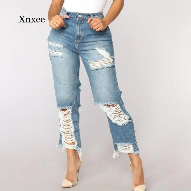 Women's High Waist Ruined Boyfriend Jeans