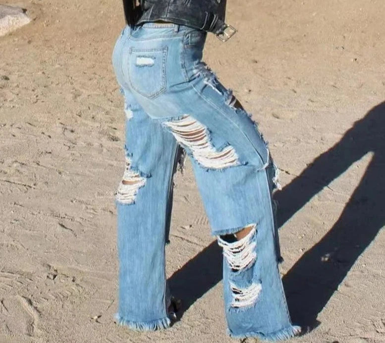 Extra Wide Ripped Denim Pants