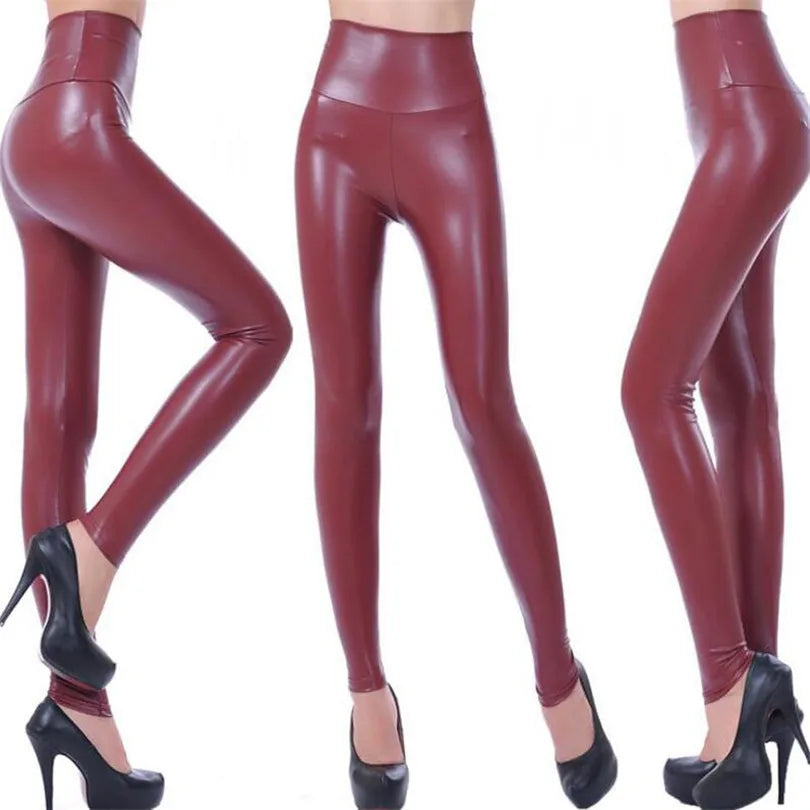 High Waist Slimming Faux Leather Jeggings