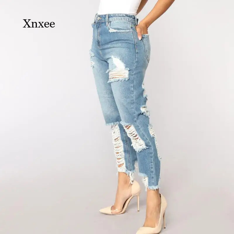 Women's High Waist Ruined Boyfriend Jeans