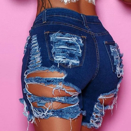 Ripped Biker Denim Shorts