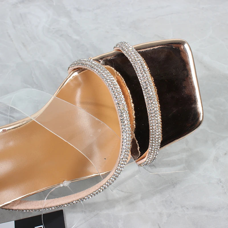 Rhinestone Belt Transparent Horseshoe Heel