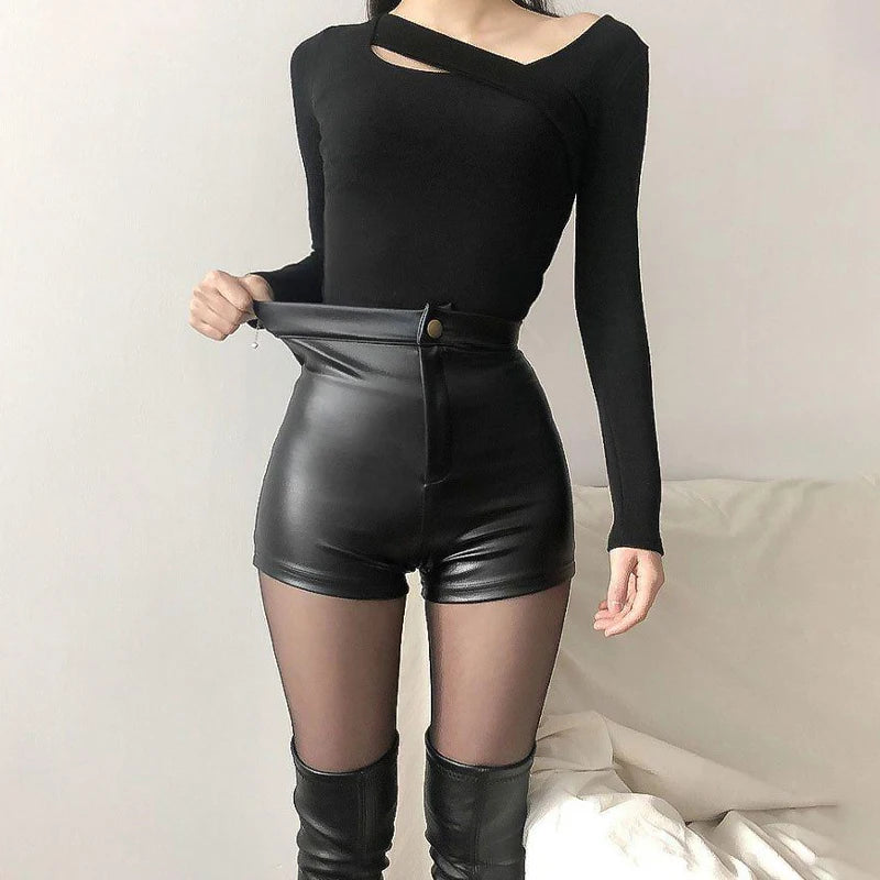 Black Faux Leather High Waisted Shorts