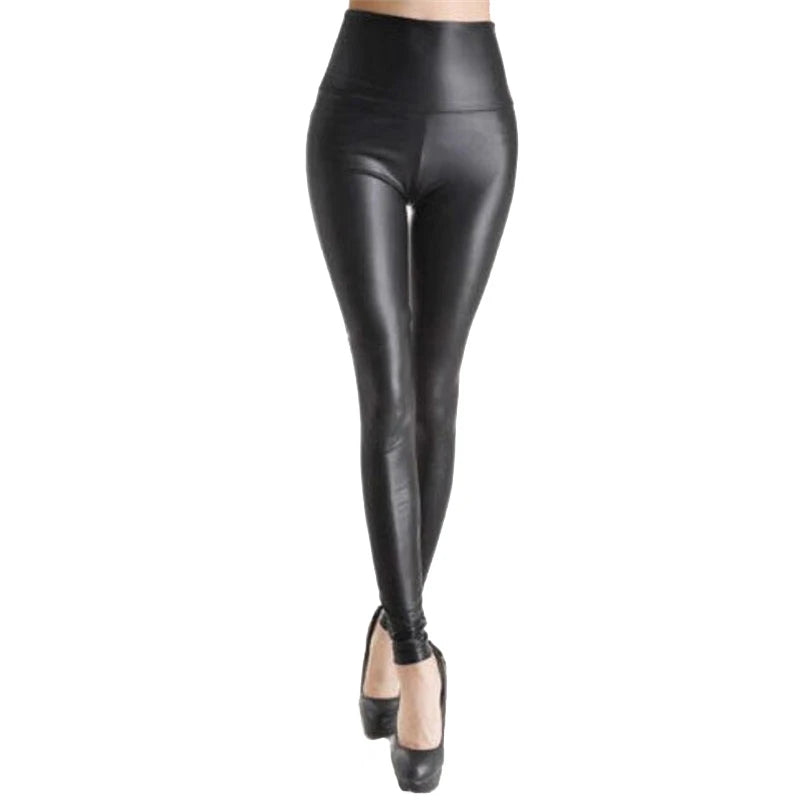 High Waist Slimming Faux Leather Jeggings