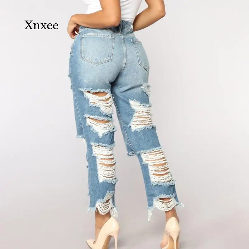 Women's High Waist Ruined Boyfriend Jeans