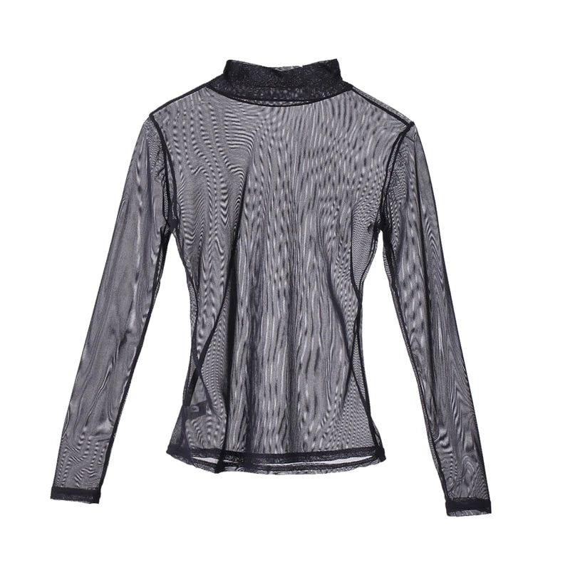 Long Sleeve Sheer Mesh Blouse