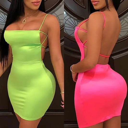 Neon Bodycon Backless Mini Dresse