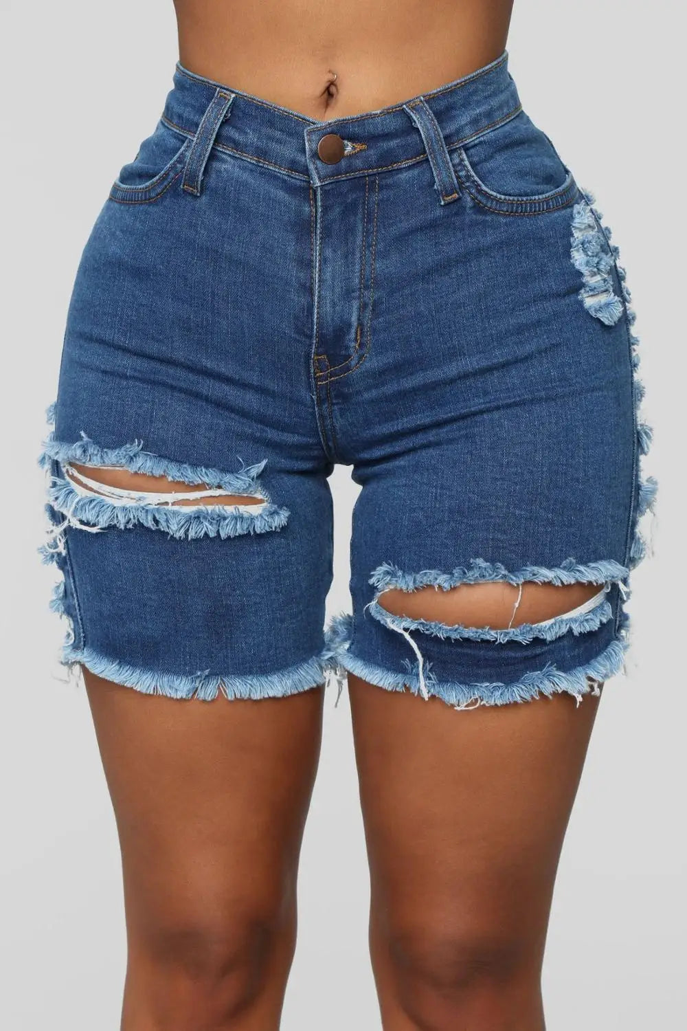 Ripped Biker Denim Shorts