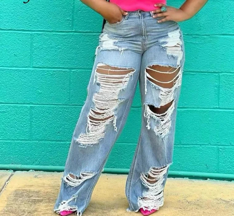 Extra Wide Ripped Denim Pants