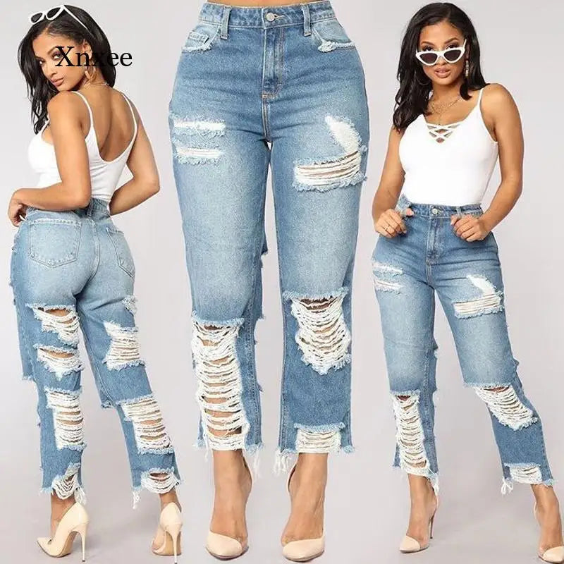 Women's High Waist Ruined Boyfriend Jeans