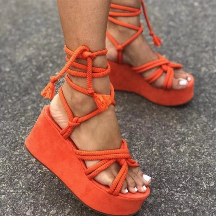 Cross Strap Platform Wedge Sandals