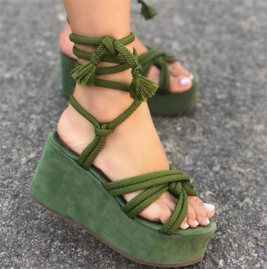 Cross Strap Platform Wedge Sandals