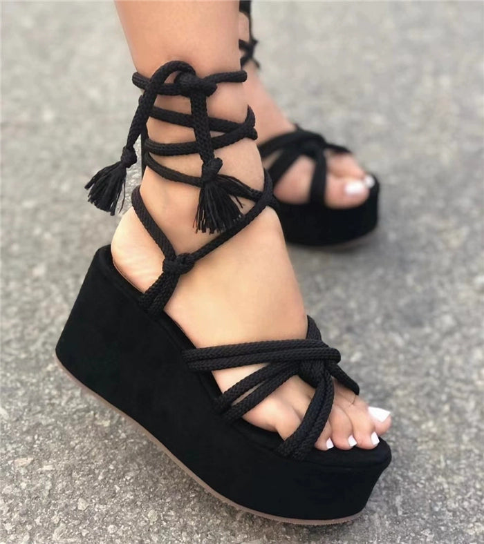 Cross Strap Platform Wedge Sandals