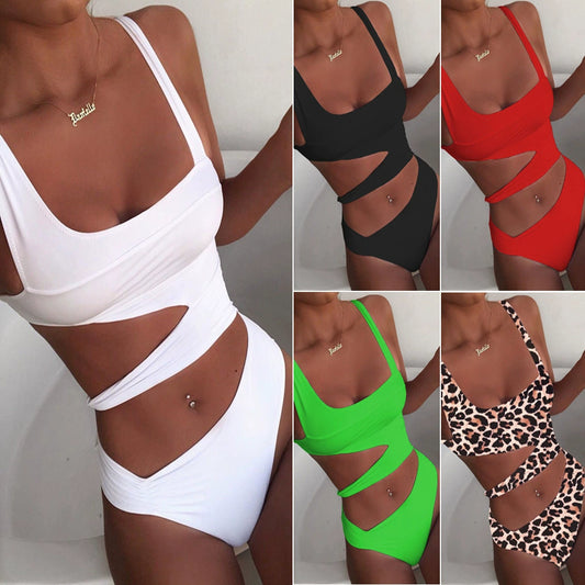 Irregular Strap Cut Out One Piece Swimsuit