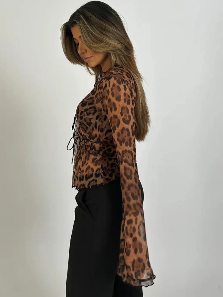 Leopard Printed Sheer Chiffon Top