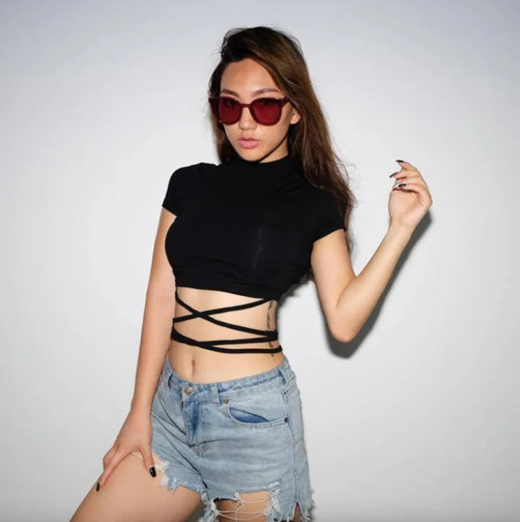 Black Crop Bandage T-Shirt