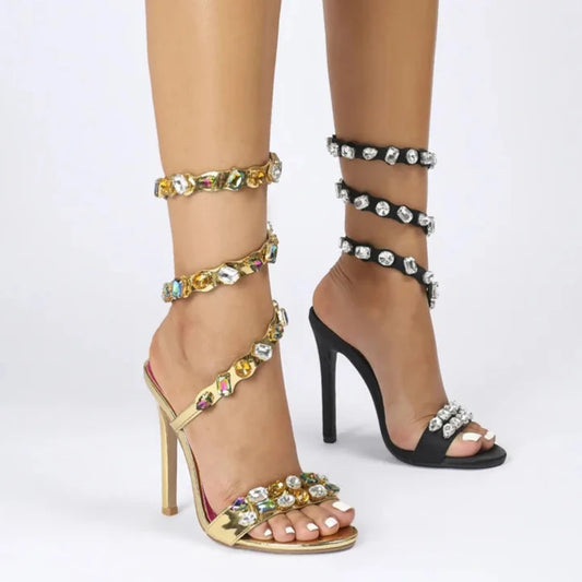 Crystal Embellished Wraparound Women Stiletto High Heel