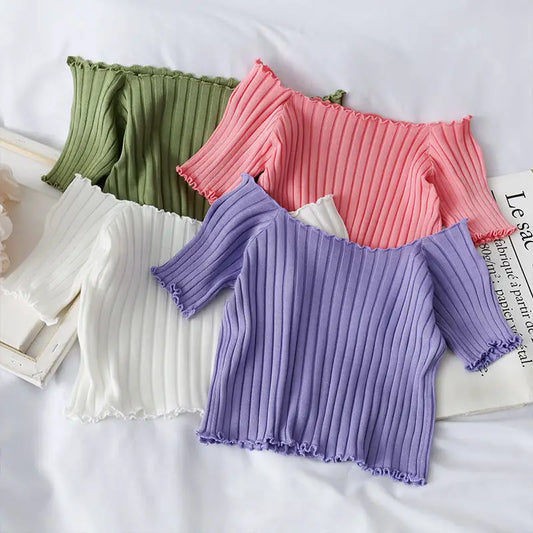 Off The Shoulder Knitted Short Sleeve Top