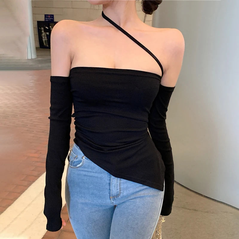 Irregular Off Shoulder Long Sleeve Blouse