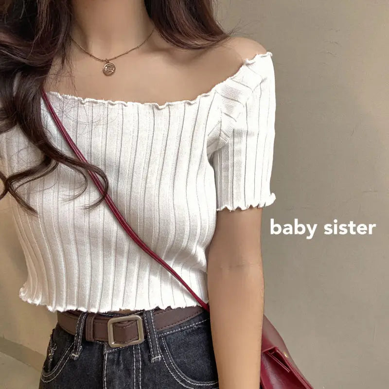 Off The Shoulder Knitted Short Sleeve Top