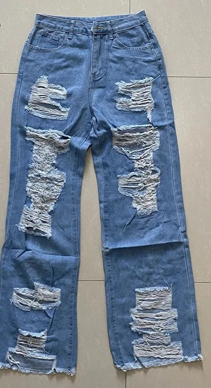 Extra Wide Ripped Denim Pants