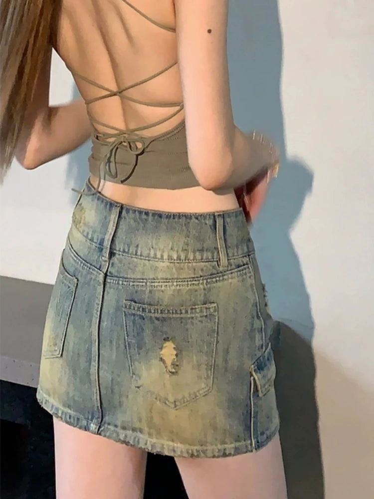 Y2k Low Waist Vintage Denim Mini Skirt