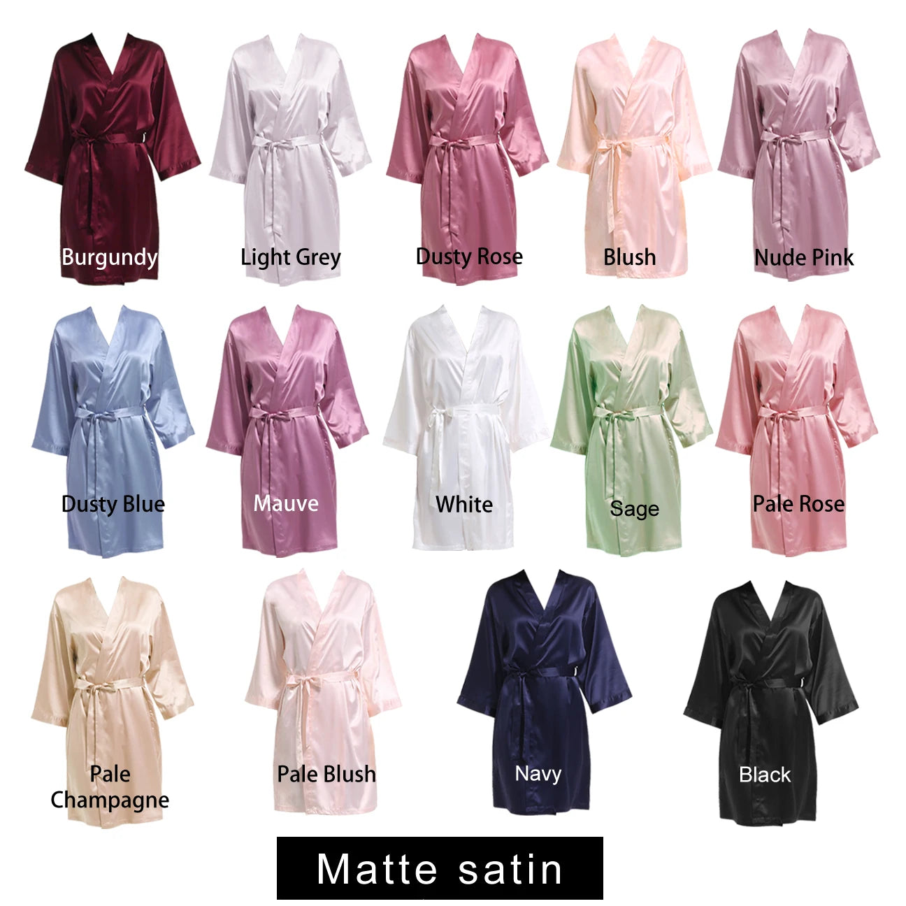 Women Matte Satin Plain Robe (Mult. Colors)