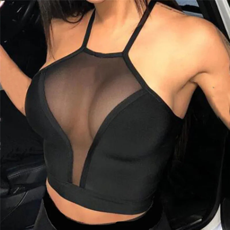 Black Mesh Crop Top