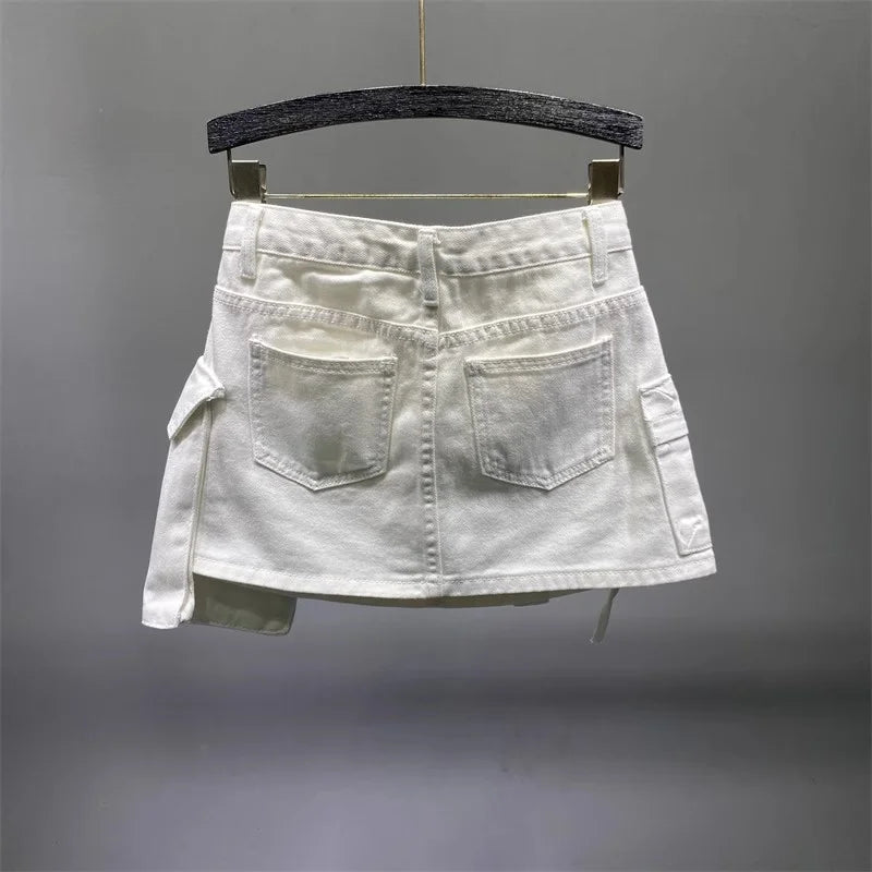 Irregular Pocket Cargo Denim Skirt