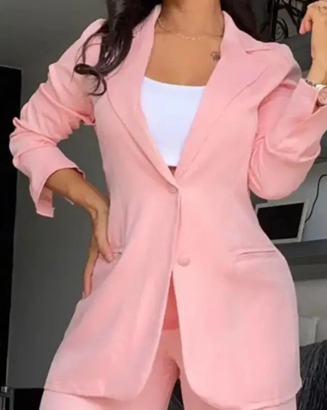 Two Piece Long Sleeve Blazer and Pants Set