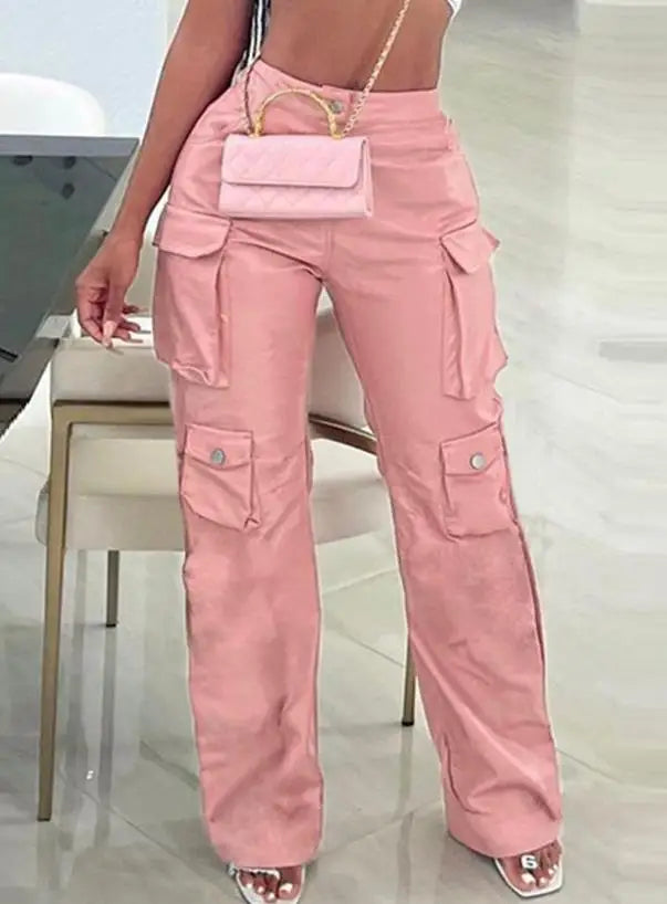 Pink Leather Cargo Pants