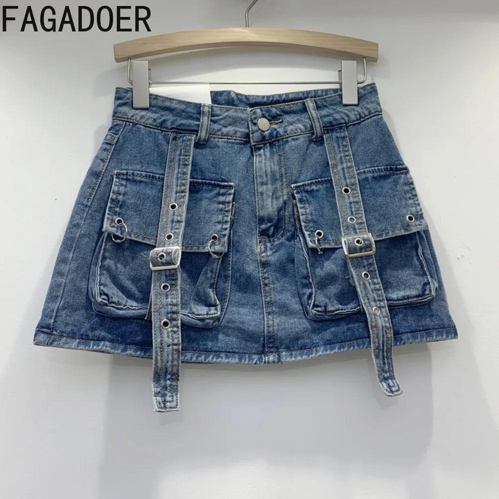 Y2K Pocket Cargo Mini Denim Skirt (Set or Separate)