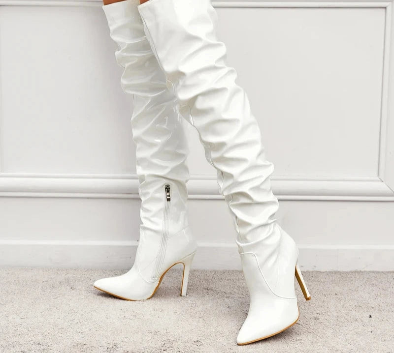 Patent Leather Over The Knee High Heel Boot