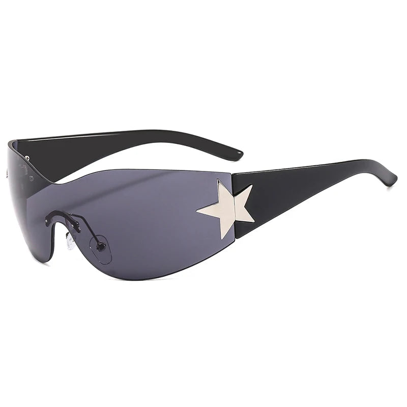 Y2K Rimless Wrap Around Goggle Star Shades