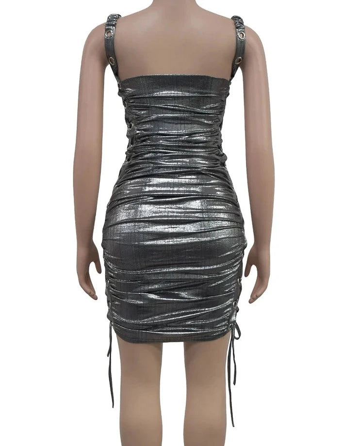 Sexy Metallic Side Lace-up Hollow Out Evening Dress