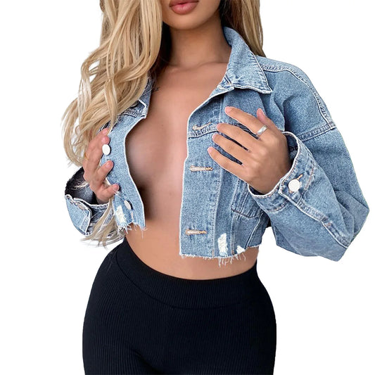 Long Sleeve Cropped Denim Jacket