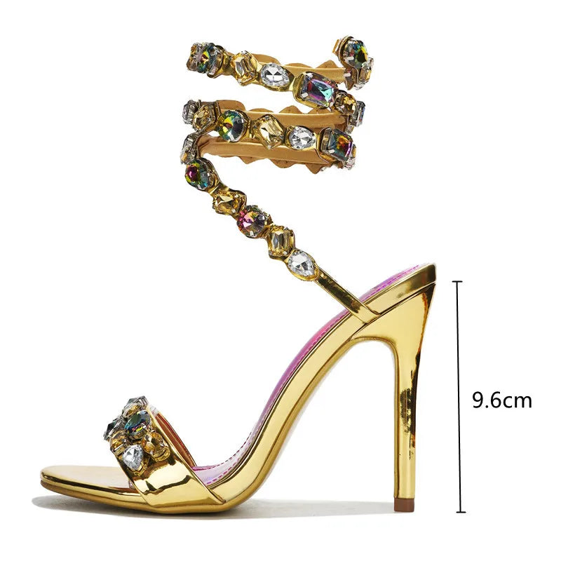 Crystal Embellished Wraparound Women Stiletto High Heel