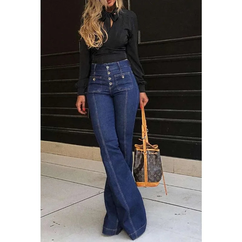 Retro High Waist Bell-Bottom Pants