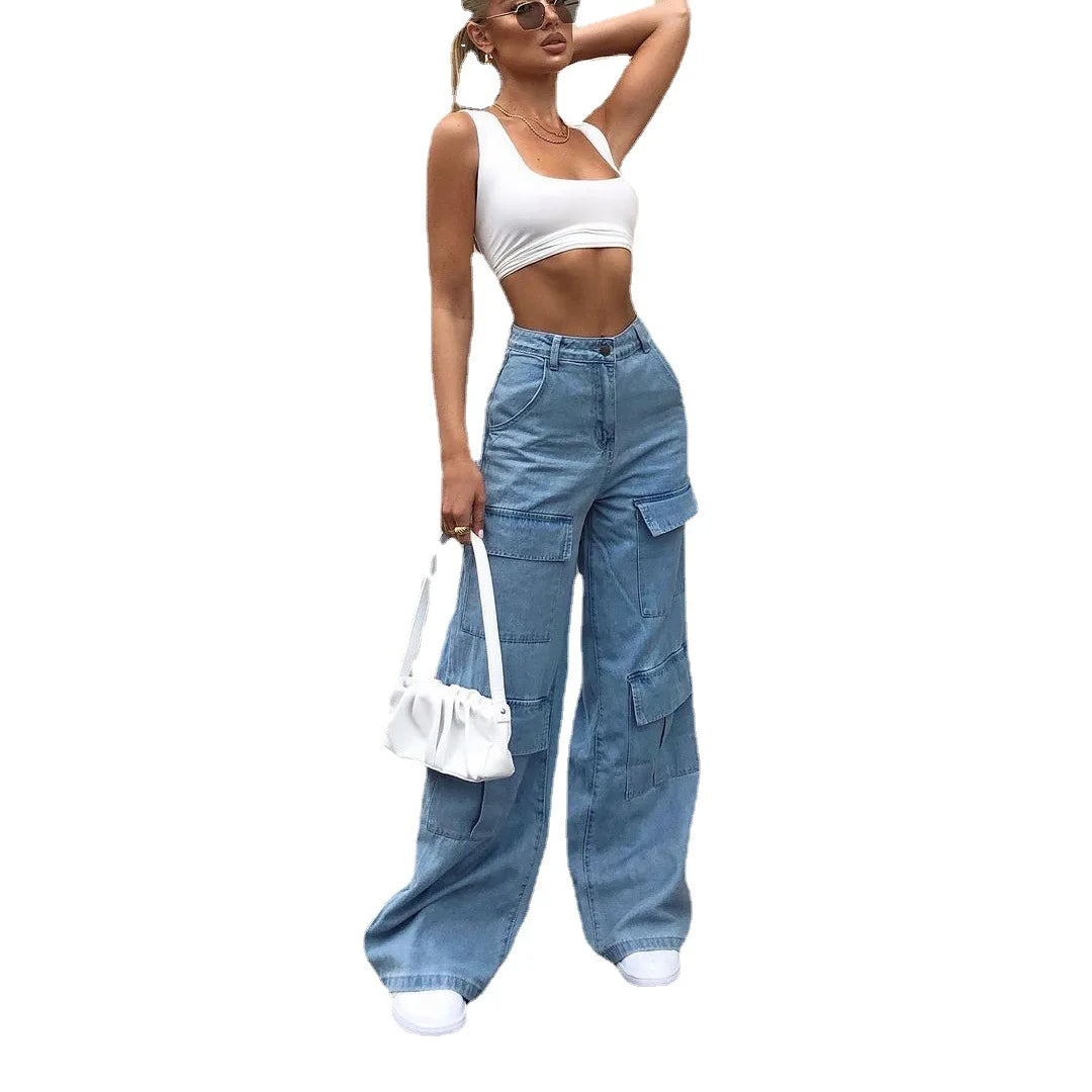 Ultra Wide Leg Denim Cargo Pants