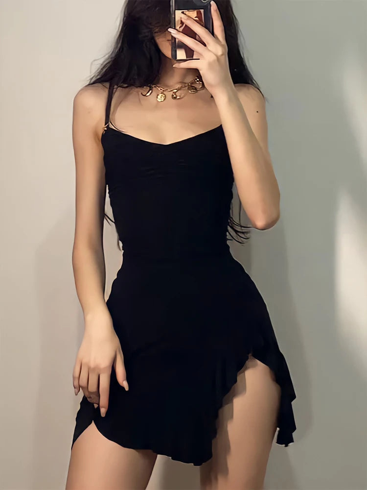 Black Split Ruffled Dress