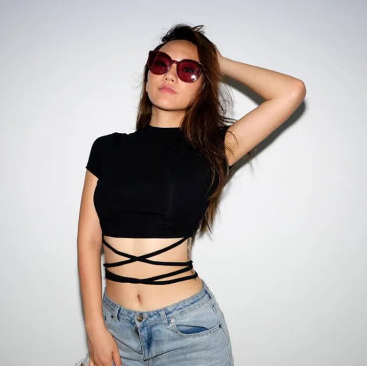 Black Crop Bandage T-Shirt