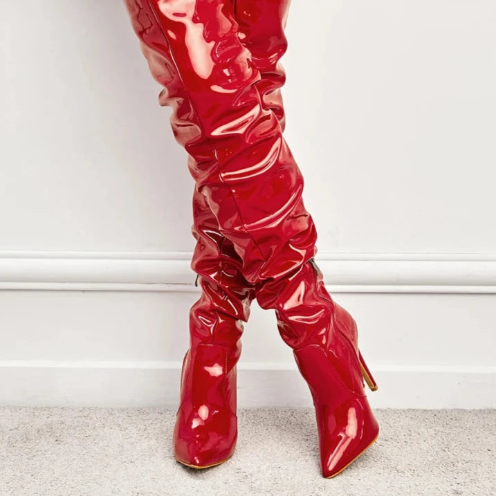 Patent Leather Over The Knee High Heel Boot