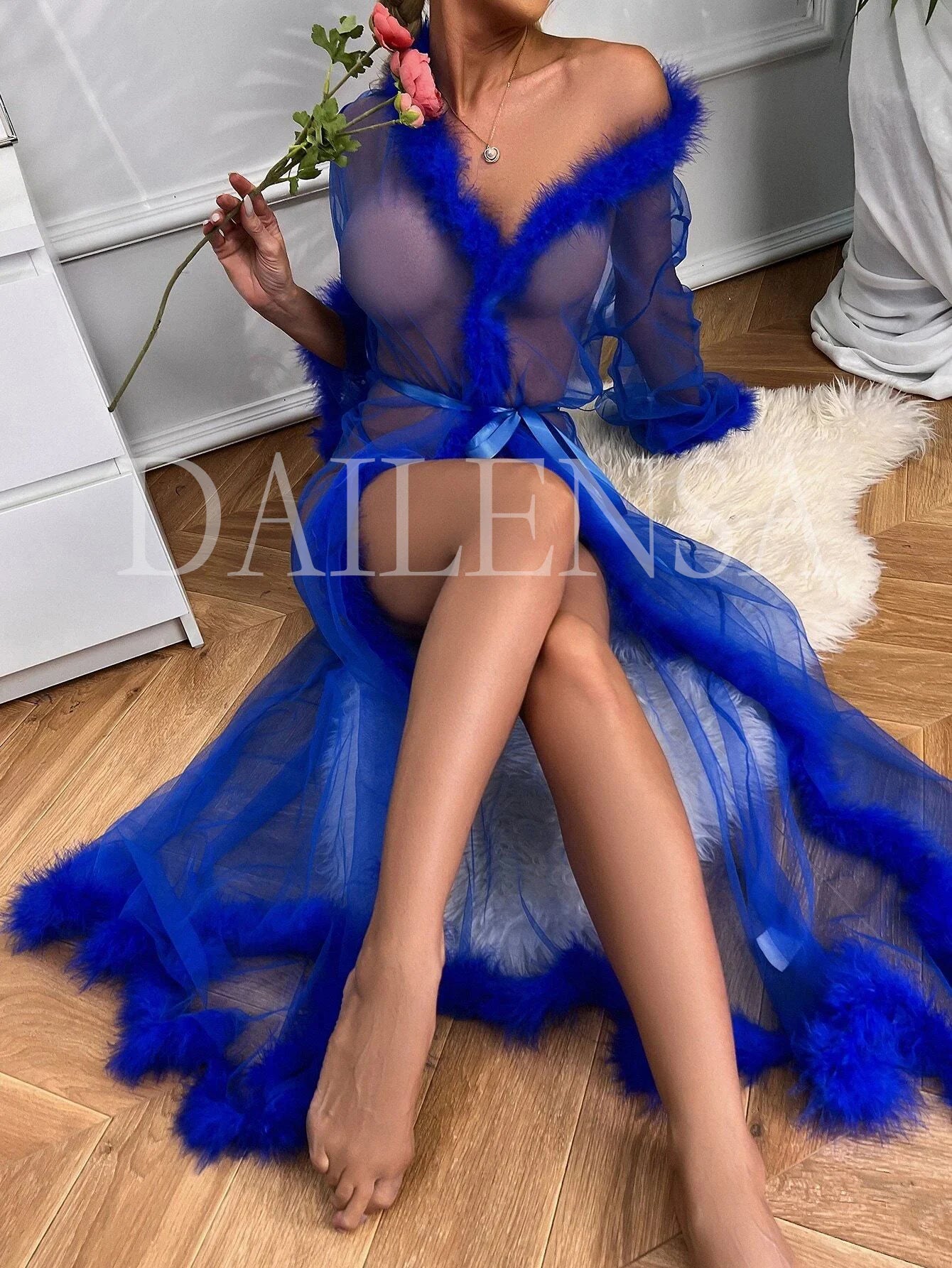 Fur Sheer Robe Lingerie