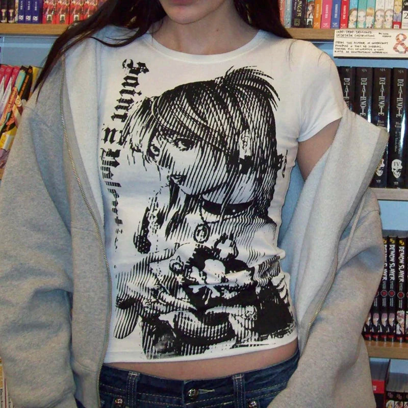 Y2k Anime O-neck Vintage Tee