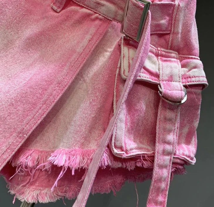 Hot Girl Style Pink Denim Skirt