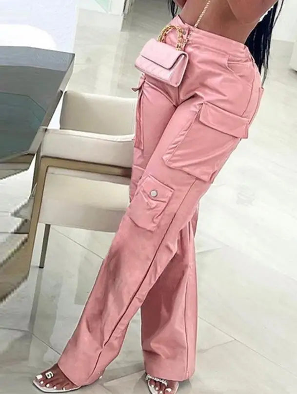 Pink Leather Cargo Pants