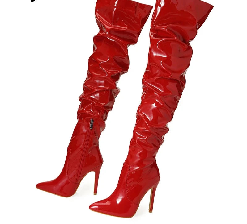 Patent Leather Over The Knee High Heel Boot