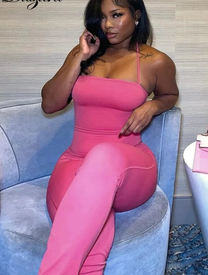 Rose Halter Sleeveless Bell-Bottom Jumpsuit