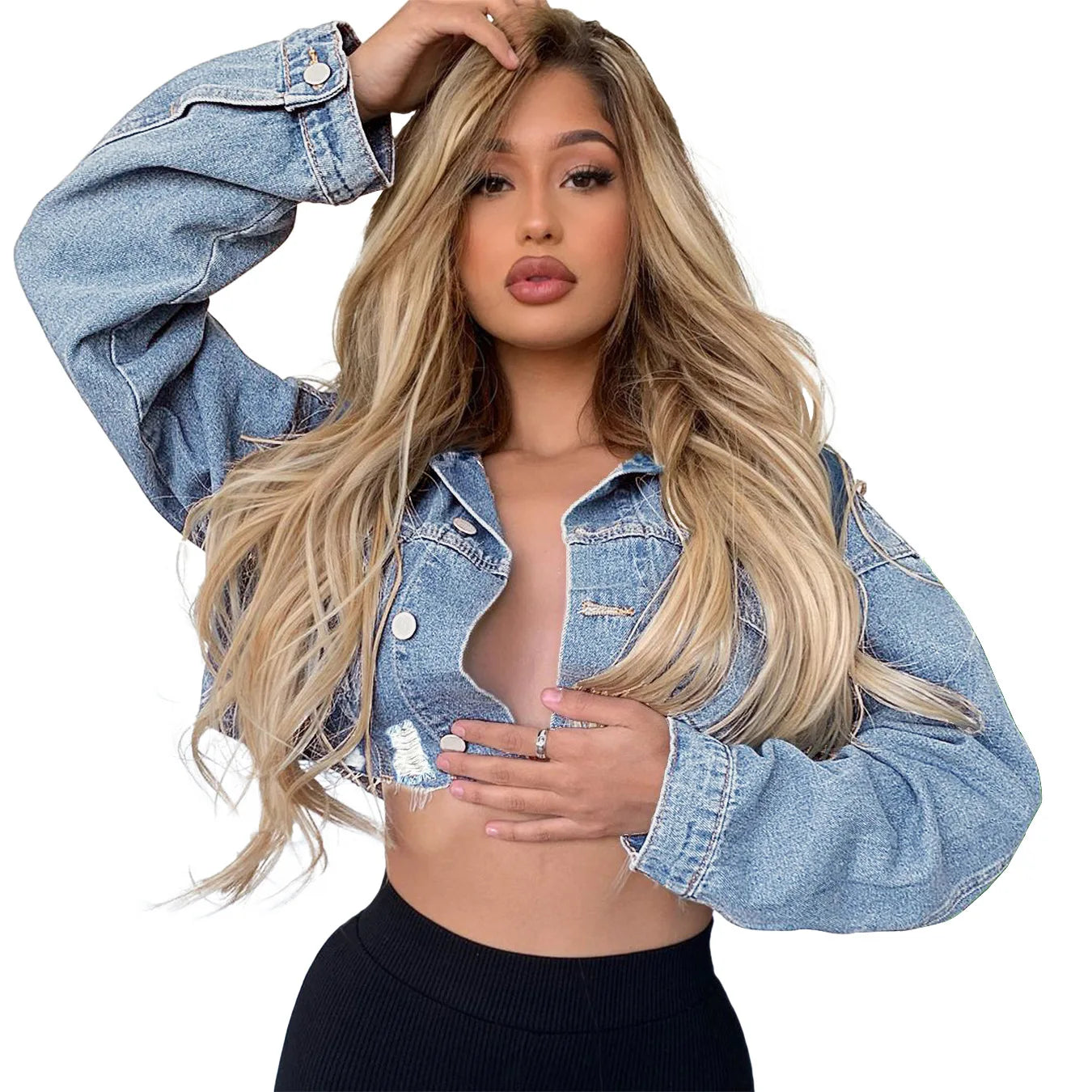 Long Sleeve Cropped Denim Jacket